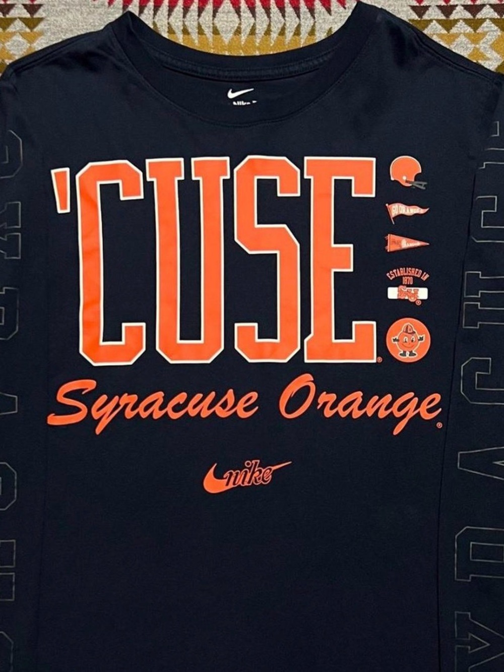 Nike Men's Navy Long Sleeve 'CUSE Syracuse Orange Graphic Tee